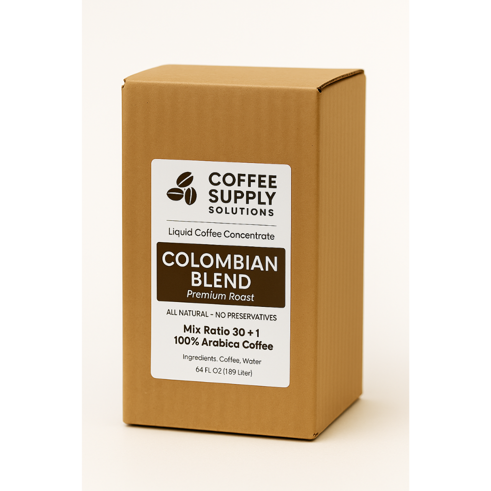 Colombian coffee concentrate 30 to 1 ratio for commercial coffee machines and dispensers.